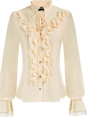 Scarlet Darkness Gothic Dark Academia Ruffle Cream Blouse Women’s Size Medium
